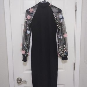 SHEIN Long Sleeve Black Dress with Stitched Detail